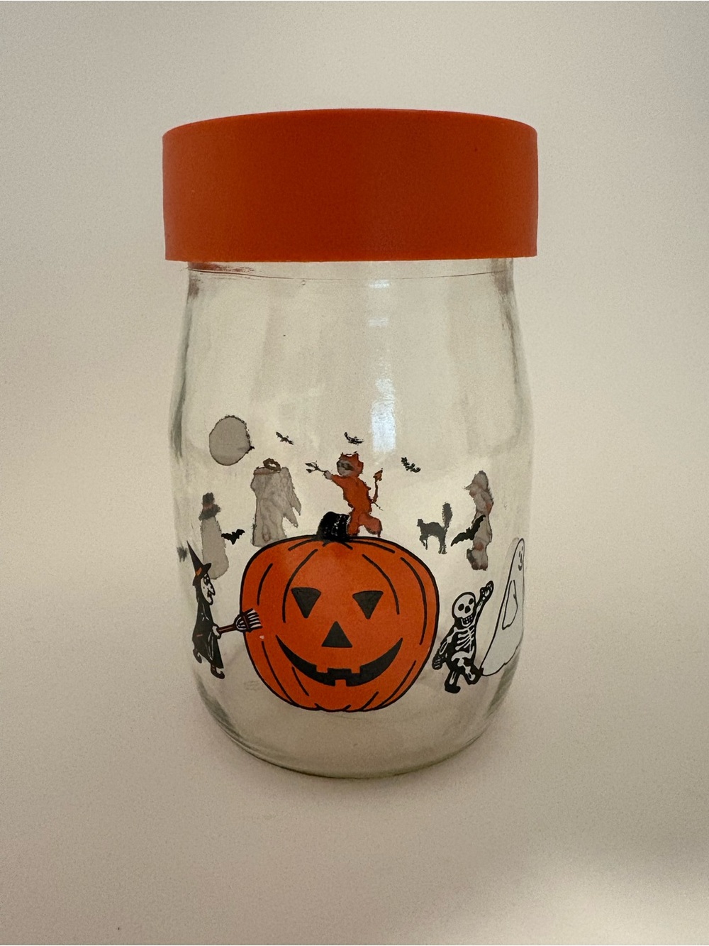 Vintage Halloween Candy Jar 1L 1980s Carlton Glass Pumpkin Devil Ghost Witch Cat
